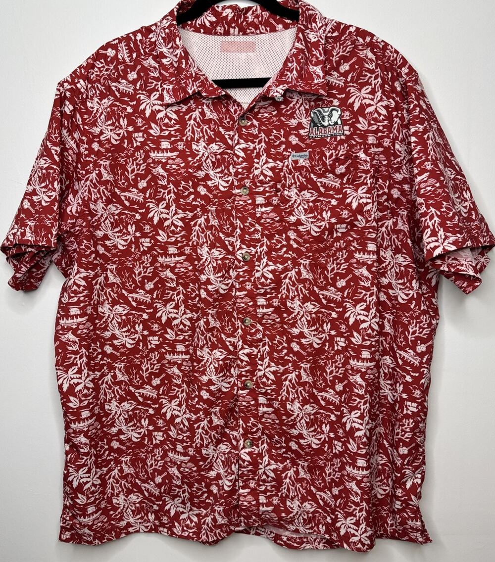 Alabama Crimson Tide PFG Shirt Mens 2XL Red NCAA Football Columbia Button